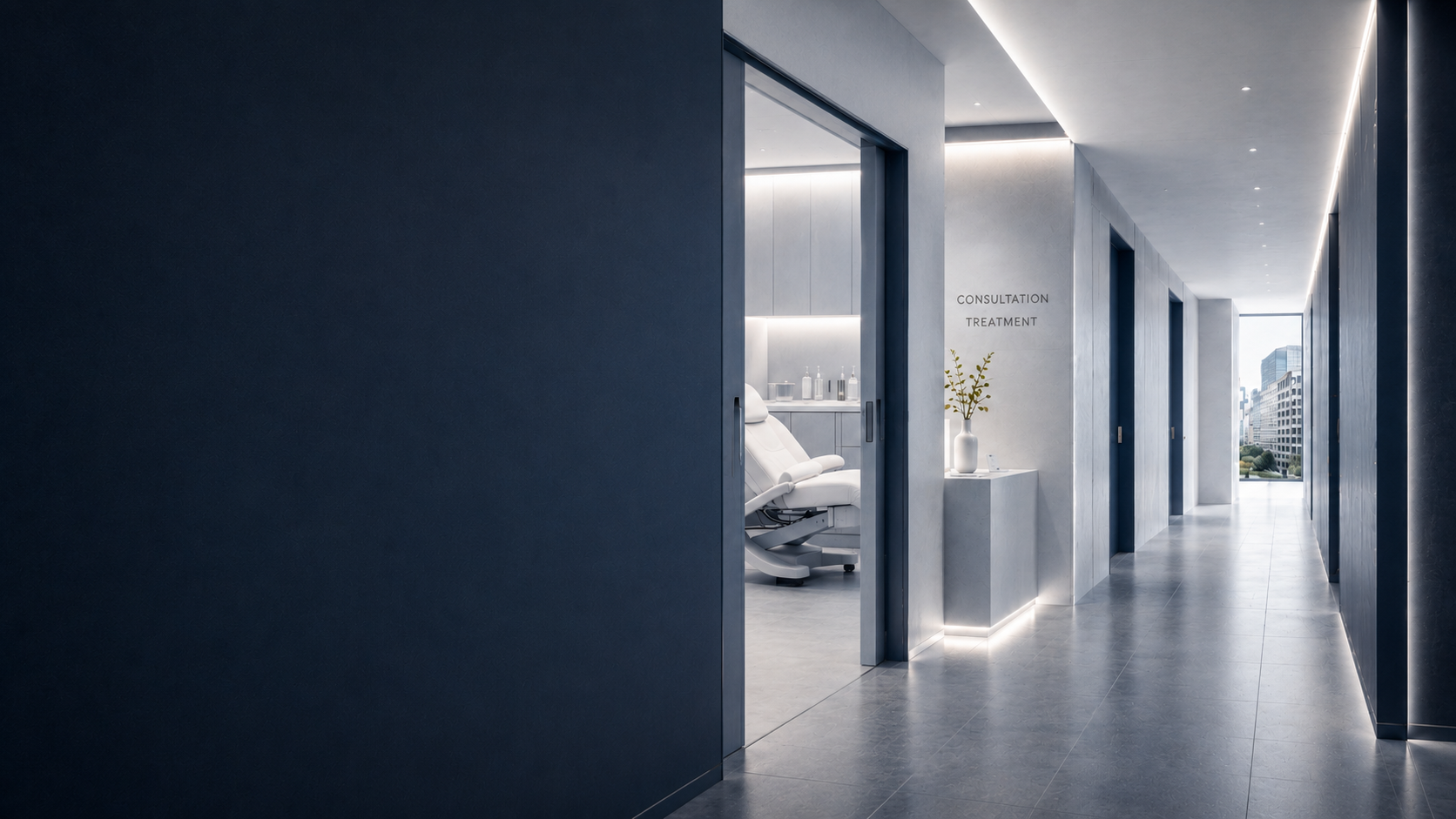 Premium medico-aesthetic clinic consultation corridor